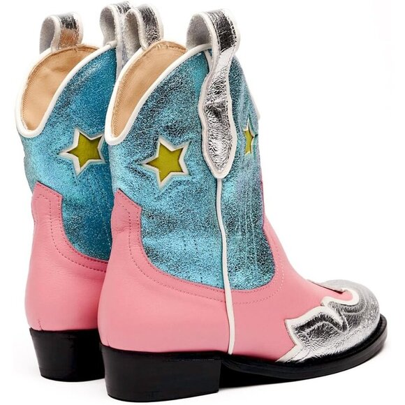 Girls Cowboy Boots Kids Western Cowgirl Mid-Calf Pull-On Riding Shoes - Picture 5 of 7